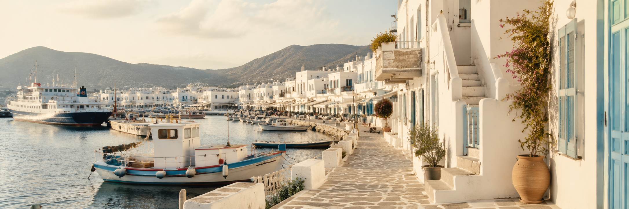 Ruelles de Plaka à Milos au coucher du soleil